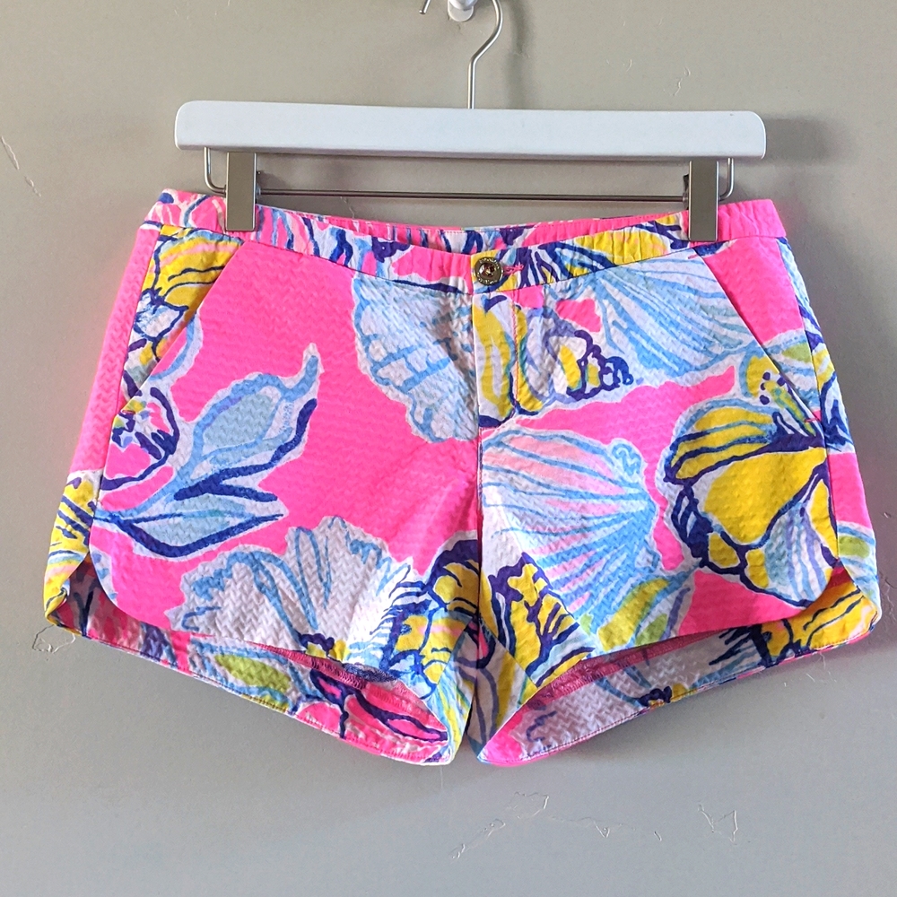 Lilly Pulitzer Women’s Shorts Adie Seersucker Vibrant Pink Blue Yellow Floral